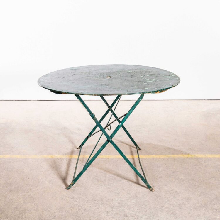 Table à manger pliante ronde en métal vert foncé des années 1950