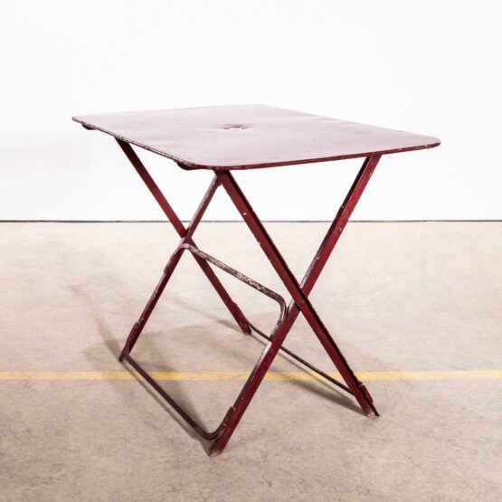 1950’s French Dark Red Rectangular Metal Folding Dining Table