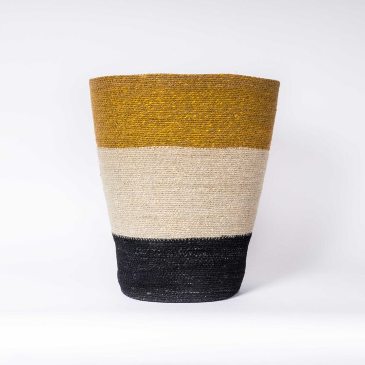 Contemporary Simple Wide Broad Stripe Basket – Water Hyacinth