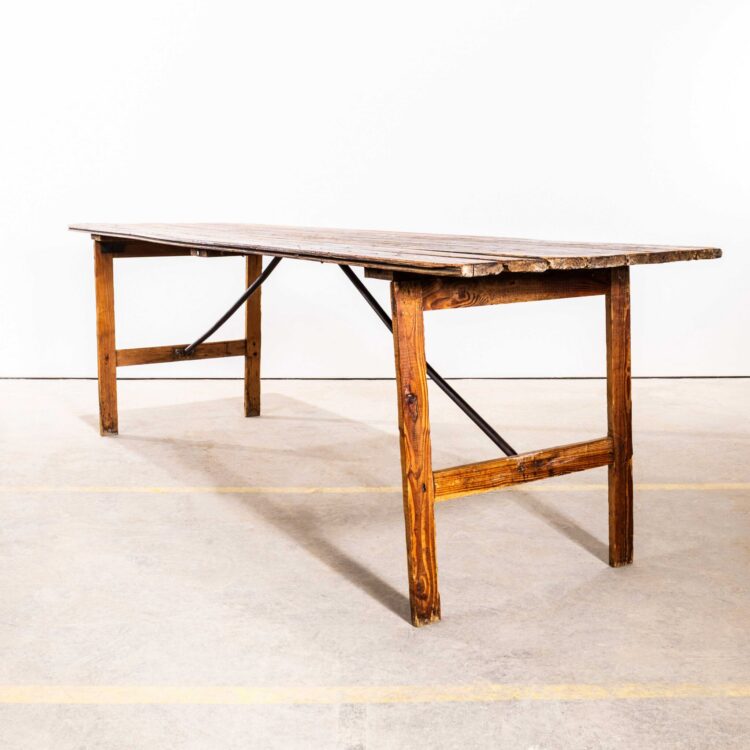 1920’s French Chapel Folding Scrubbed Top Trestle Table