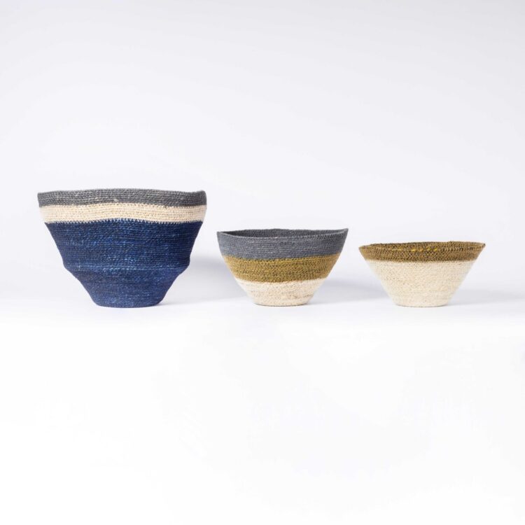 Contemporary Simple Wide Striped Baskets – Set Of Three