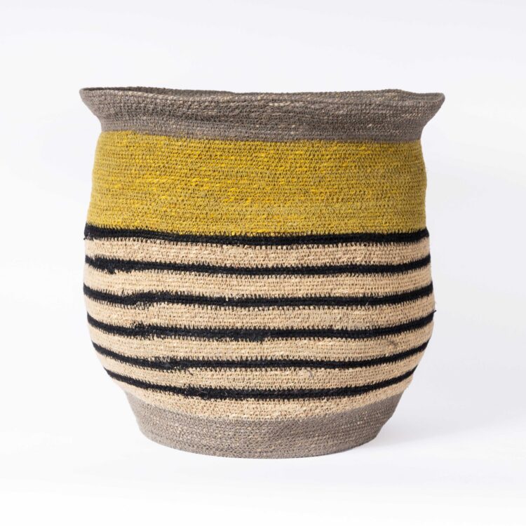 Contemporary Lipped Black Striped Basket – Water Hyacinth