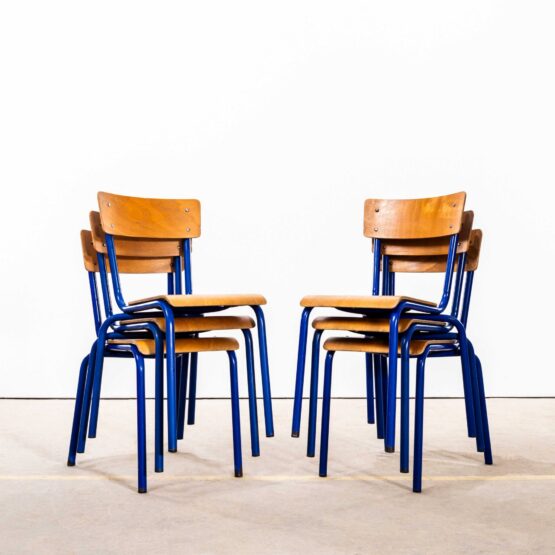 1950’s French Mullca Vivid Blue Simple Stacking Dining Chairs – Set Of Six