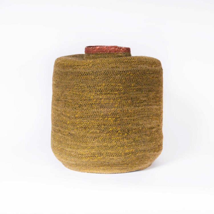 Contemporary Dark Mustard Slim Drum Basket – Water Hyacinth