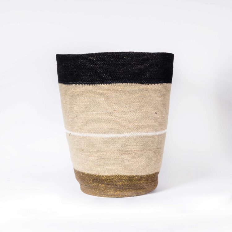 Contemporary Simple Wide Black Top Basket – Water Hyacinth
