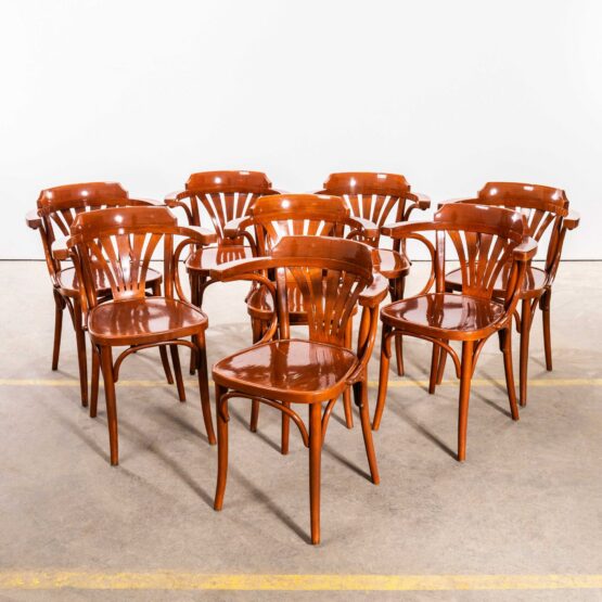 1980’s Flame Oak Fanback Armchair – Set Of Eight