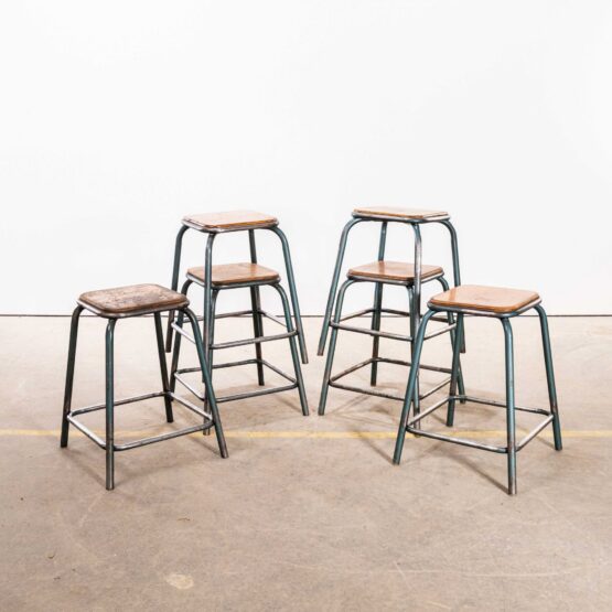 1950’s Vintage Mullica Industrial French Stacking High Stools – Set Of Six