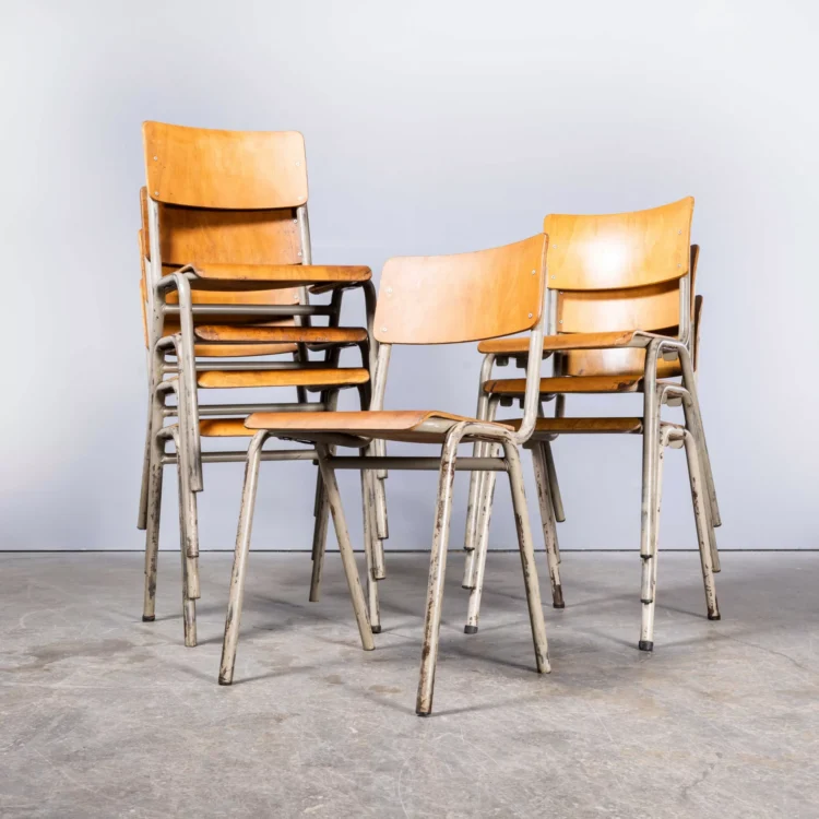 1960’s French Metal Framed Stacking University Dining Chairs – Set Of Seven
