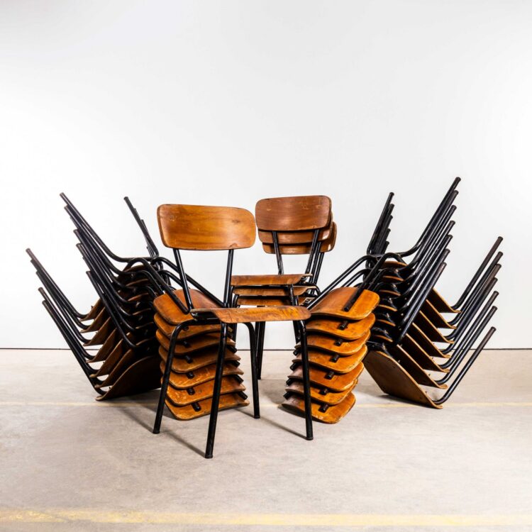 1960’s French Mullca Simple Black Stacking Dining Chairs