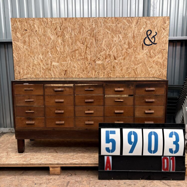 1940’s Brass Framed English Mahogany Haberdashery Cabinet – Twenty Drawer