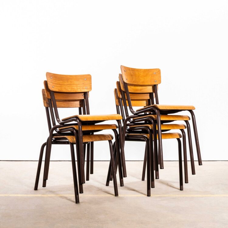 1960’s French Mullca Simple Chocolate Stacking Dining Chairs